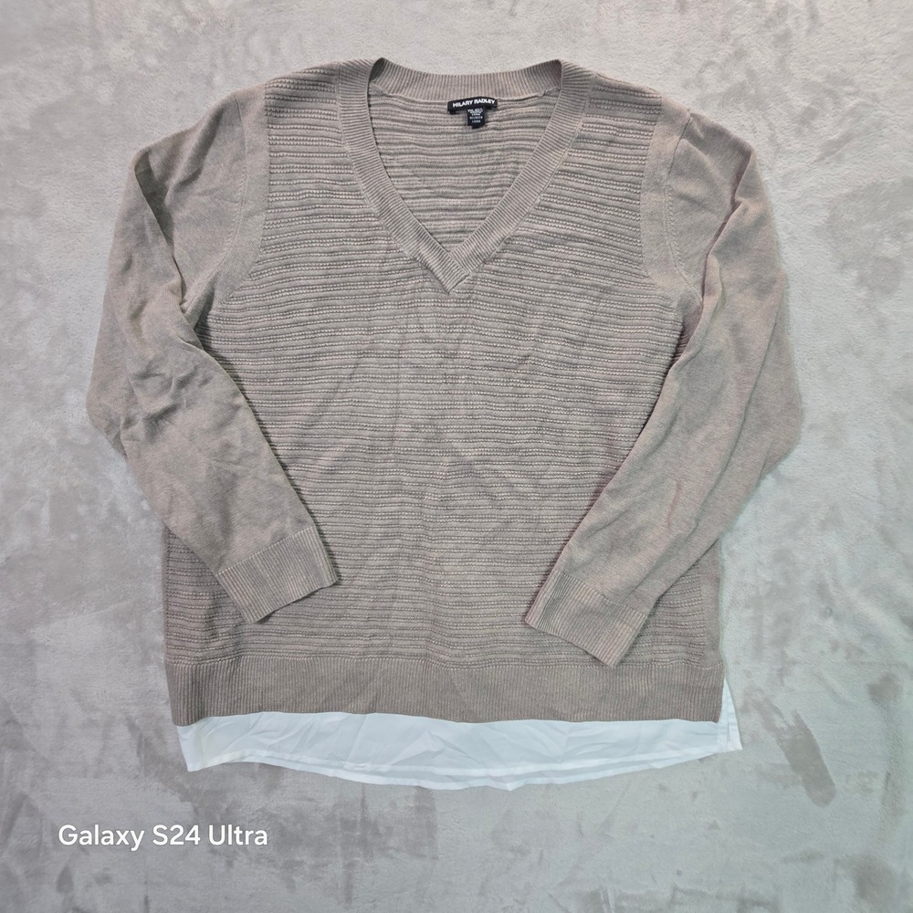 Hilary Radley Taupe Brown V-Neck Layered Look Sweater XXL CU4738-3661